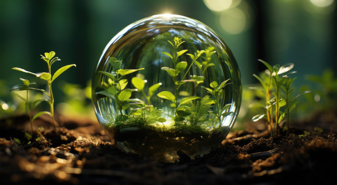 A glass globe on the ground of a forest (photo)